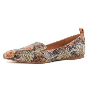 NEST WOMEN'S CUSHIONED SOLE POINTED TOE FLATS - ORANGE SNAKE SKIN